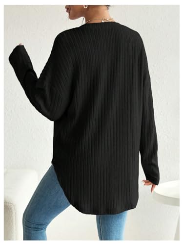 MakeMeChic Women's Maternity Shirts Knit Button Down Nursing Top - color: Black, size: Large