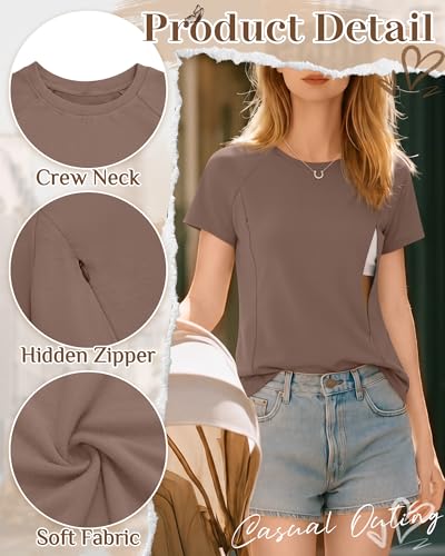 Huukeay 4 Pack Women's Nursing Breastfeeding T-Shirts - color: Coffee, White, Gray, Black, size: Medium