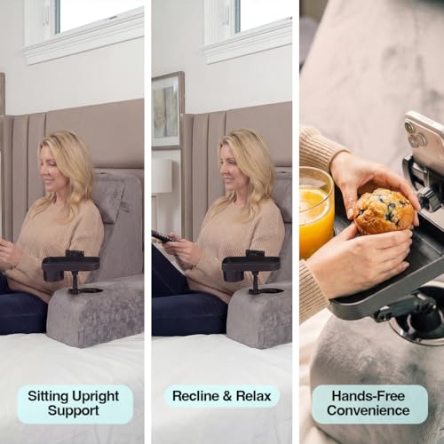 Reading Pillow for Adults – 24in XL, Cup Holder, Phone Caddy & Tray Mount - color: Grey