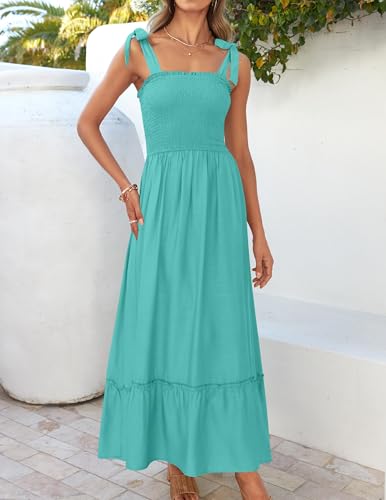 ZESICA Womens Summer Boho Spaghetti Strap Maxi Dress - color: Aqua, size: XX-Large