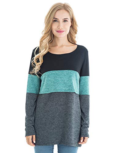 Bearsland Women's 3 Packs Maternity Clothes Long Sleeves Breastfeeding Shirts Nursing Top - color: Gryblk+ltblue+blkgrn(3pack), size: Medium