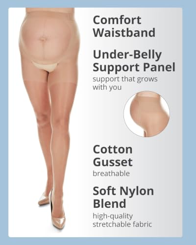 MeMoi Maternity Sheer Pantyhose for Women, 12 Denier Pregnancy Hosiery - color: Nude, size: Medium-Large