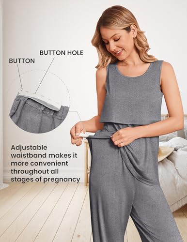Maternity Sets Labor and Delivery Gown Postpartum Essentials Nursing Pajama - color: Grey, size: Small