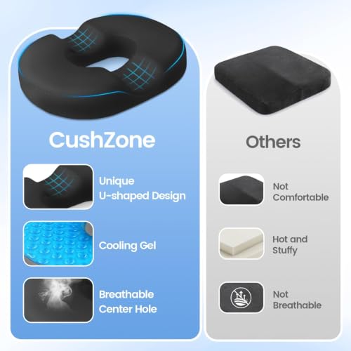 Donut Pillow Seat Cushion, Cooling Gel Memory Foam Chair Cushion, Black - color: Black, size: XX-Large
