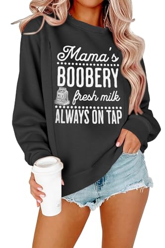 Maternity Nursing Sweatshirts for Women Friendly Zip Breastfeeding Pullover Top Mama's Boobery Print Clothes - color: Dark Grey, size: Medium