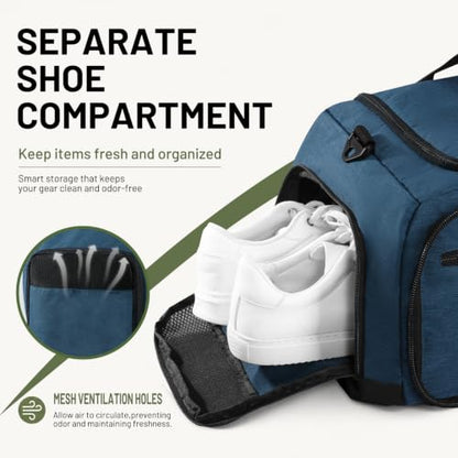 MIER Packable Travel Duffle Bag with Shoe Compartment, 50L, Dark Blue - color: Dark Blue, size: 50L