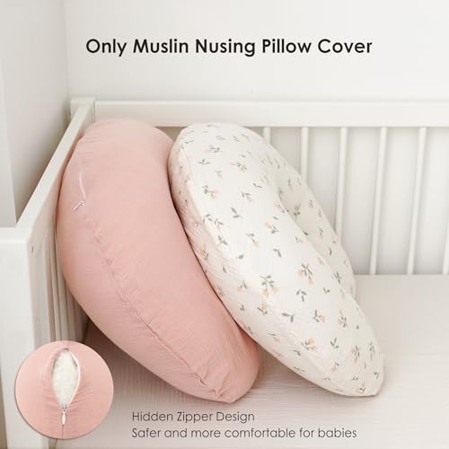 MairMore 2 Pack Muslin Baby Nursing Pillow Covers，Cover Only - color: Pink Blossom
