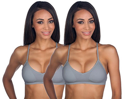 Anemone Basic V-Neck Seamless Bralette - color: Light Grey (2 Pack)