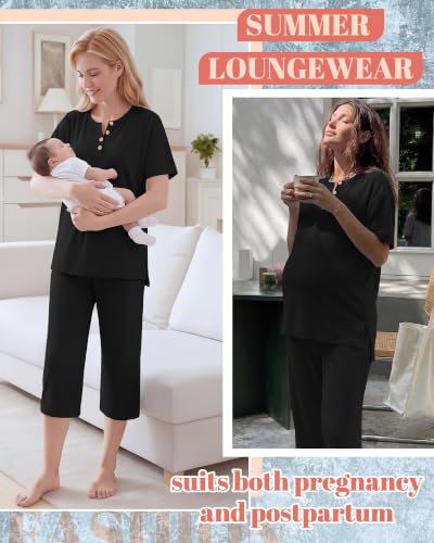 2 Piece Maternity Outfit for Women - color: Black, size: Small