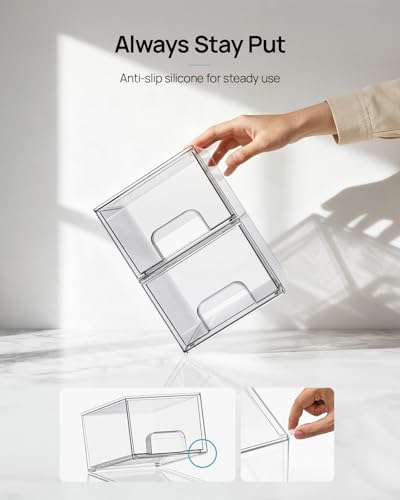 Vtopmart 4 Pack Small Clear Stackable Storage Drawers, Fits Narrow Spaces - style: 4pack-Clear