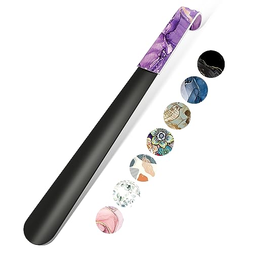 16.5 Inch Long Handle Shoe Horn for Seniors Men Women Kids, Metal Shoe Horns for Boots - color: Purple Marble