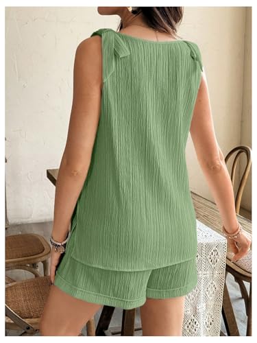 OYOANGLE Women's 2 Piece Maternity Set Textured Tie Shoulder Lounge Outfits - color: Mint Green, size: Small
