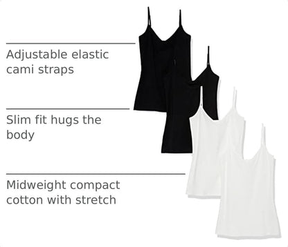 Amazon Essentials Women's Slim-Fit V-Neck Cami, Pack of 4 - color: Black/White, size: Small