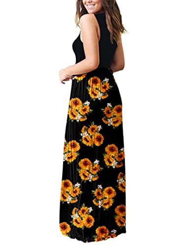 AUSELILY Women's Summer Sleeveless Loose Plain Casual Long Maxi Dresses - color: Sunflowers, size: Large