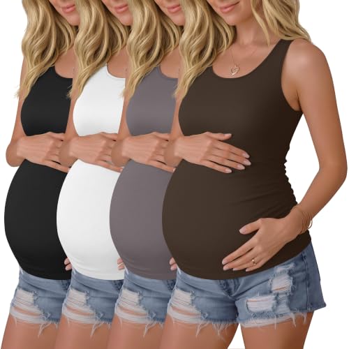 4 Pack Women's Maternity Tank Tops - color: Black, Light Gray, White, Coffee, size: XX-Large