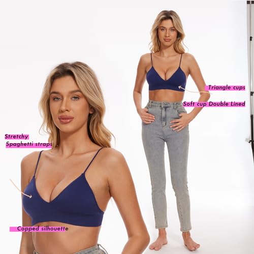 Seamless Bra for Women Low Back Bralette Wirefree Spaghetti Bra with Padded Removeable - color: Navyblue, size: Large