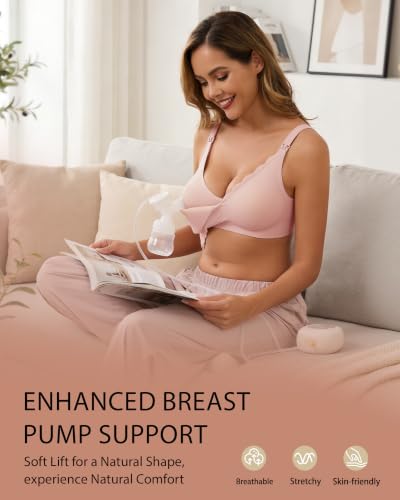 Vinfact Pumping Bra Hands Free-No Underwire Full Coverage Seamless Every Day Bra Holding & Breast Pump Bra - color: Pink, size: Medium