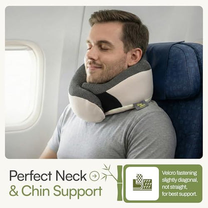 Travel Neck Pillow for Airplanes, Bamboo Charcoal Memory Foam - color: Beige