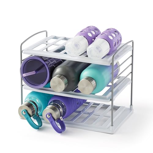 YouCopia UpSpace Water Bottle and Travel Mug Cabinet Organizer, Adjustable Storage Rack for Kitchen Organization, 3-Shelf - size: 9 Bottle Classic
