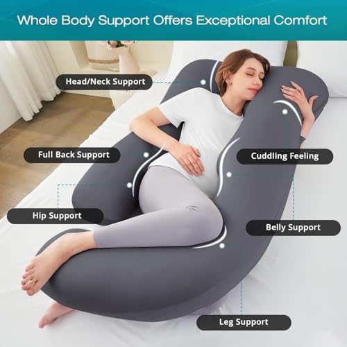 Cooling Pregnancy Pillows for Sleeping, 65'' Full Body Pillow, Dark Grey - color: Dark Grey, size: 65 Inch