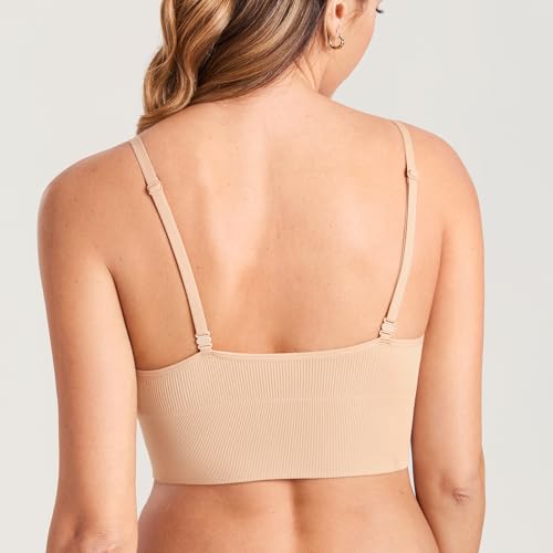 MOMANDA Ribbed Longline Nursing Bras - color: Beige, size: X-Large
