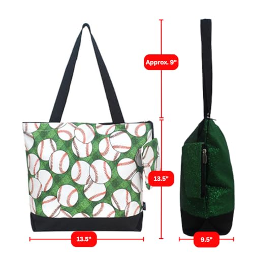 NGIL Medium Canvas Tote Bag with Coin Purse - color: Baseball Field- Black