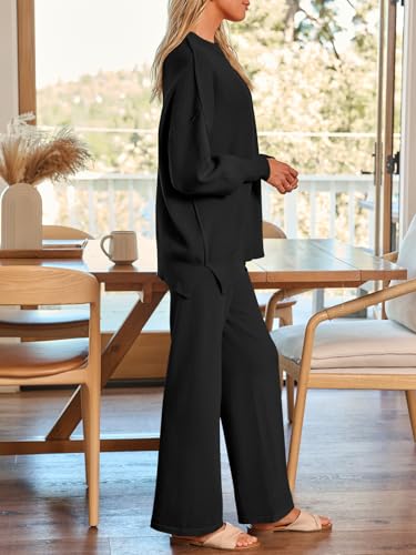 LILLUSORY Women 2 Piece Matching Lounge Sweater Sets 2026 Fall Outfit - color: Black, size: Large