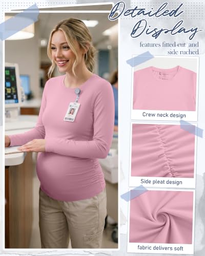 Locoowai 4 Pack Long Sleeve Maternity Underscrub Tops for Nurses - color: Black, White, Lake Green, Light Pink, size: Medium