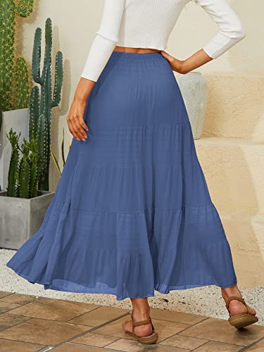 NASHALYLY Women's Chiffon Elastic High Waist Pleated A-Line Maxi Skirts - color: Beja Blue, size: 3X-Large
