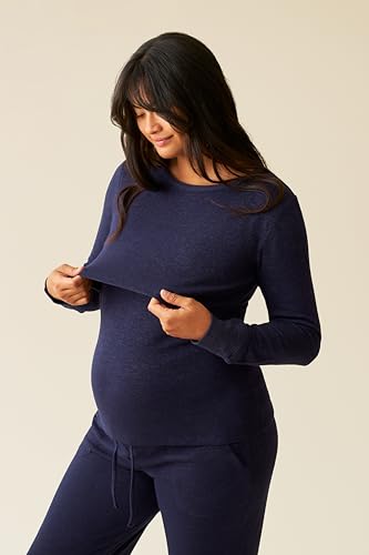 Kindred Bravely CozyKnit 2 Piece Maternity & Postpartum Nursing Pajama Set - color: Navy, size: Small