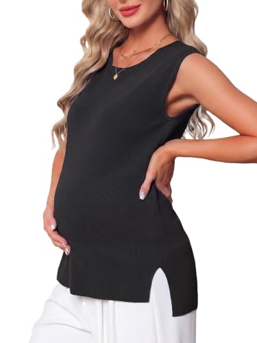 Womens Maternity Tank Top Sleeveless Knit Pullover Tops Basic Knit Summer Sweater Casual Shirts 2026 - color: Black, size: Small