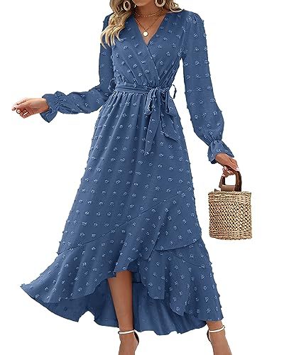 BTFBM Long Sleeve Maxi Dresses for Women Summer - color: Blue, size: X-Large