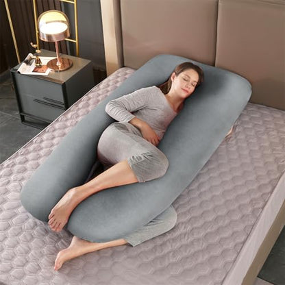 Pregnancy Pillow Cover (ONLY Pillowcase) - U Shaped Pillow Case - Maternity Body Pillow Cover - Removable Soft Cotton Cover (Grey) - color: Grey