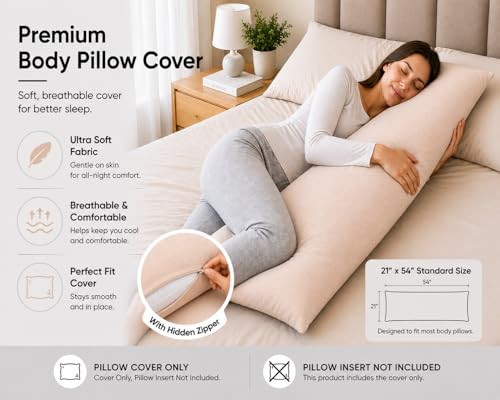 EVOLIVE Body Pillow Cover 21"x54", Microfiber, Hidden Zipper, (Latte) - color: Latte