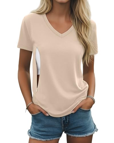 Women's Nursing Breastfeeding Shirts - color: Apricot, size: Medium