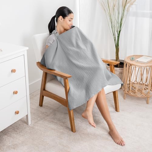 Comfy Cubs Muslin Nursing Cover - Muslin Breastfeeding Cover Heather Blue - color: Heather Blue