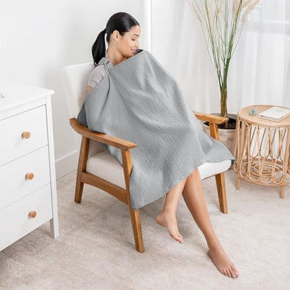 Comfy Cubs Muslin Nursing Cover - Muslin Breastfeeding Cover Heather Blue - color: Heather Blue