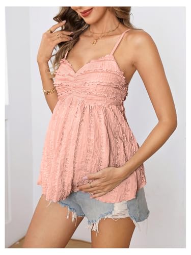 MakeMeChic Women's Maternity Babydoll Tank Tops Peplum Ruffle Cami Top - color: Dusty Pink, size: Small