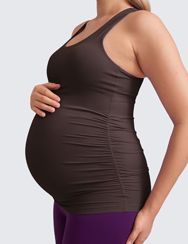 CRZ YOGA Maternity Racerback Tank Tops - color: Hot Fudge Brown, size: Medium