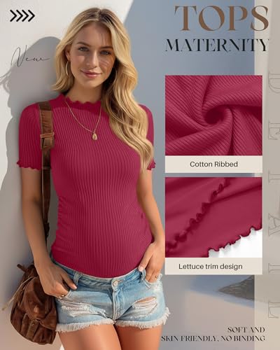 3 Pack Women's Ribbed Maternity Tops - color: Bordeaux Red, Navy Blue, Light Gray, size: Small