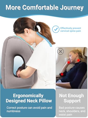 Maliton Inflatable Travel Pillow for Airplane Comfortable Sleeping, (Grey) - color: Grey