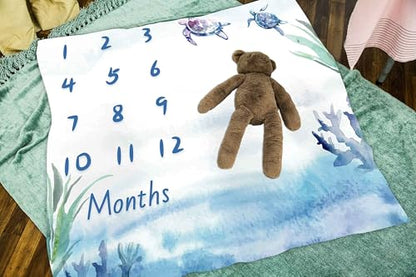 Ocean Turtle Milestone Blanket, Monthly Photography Backdrop, 48x40In