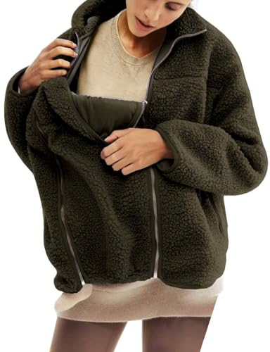 Maternity Coat Winter Mom Cozy Thicken Coats Fleece Sherpa Jacket - color: Dark Green, size: 3X-Large
