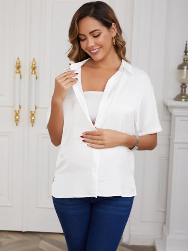 Maternity Shirts Button Down Work Business - color: White, size: X-Large
