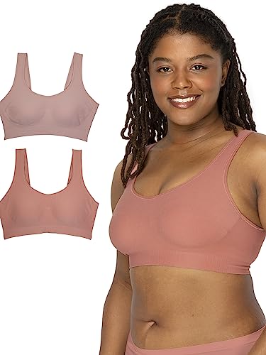 Fruit of The Loom Women's 2-Pack Full Coverage Wireless Bra w/ Built In Pads - All Day Comfort - color: Desertdusk/Rose Shadow, size: Large
