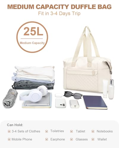 Pritent Travel Duffle Bag, Weekender Overnight Personal Item Carry On Bag - color: Beige, size: Medium
