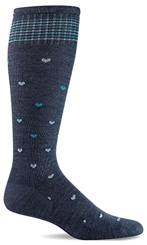 Sockwell Women's Full Heart Moderate Graduated Compression Sock Wide Calf Fit - color: Denim, size: Medium-Large Wide Calf
