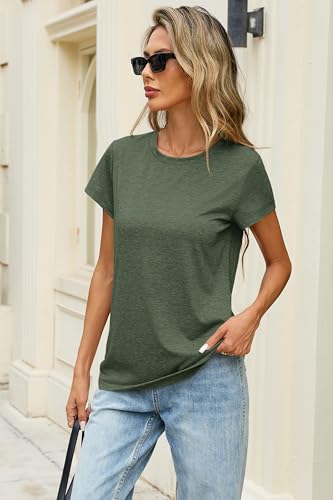 Sherosa Womens T Shirts Short Sleeve Crew Neck Shirts Basic Tee Tops Blouse - color: 01 Army Green, size: Medium