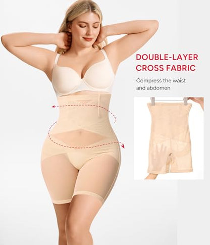 Nebility Womens' Tummy Control High Waist Trainer Body Shaper - color: Beige - Mid Thigh, size: XX-Large