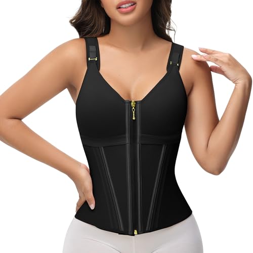 SHAPSHE Waist Trainer Corset for Women Tummy Control Body Shaper with Bra - color: Black, size: Medium
